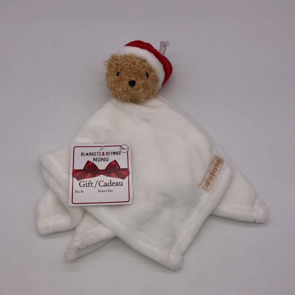 New Blankets & Beyond Christmas Bear Santa Hat White Baby Security Blanket Lovey